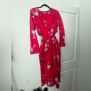 Chic Long Sleeve Floral Dress in Vibrant Pink